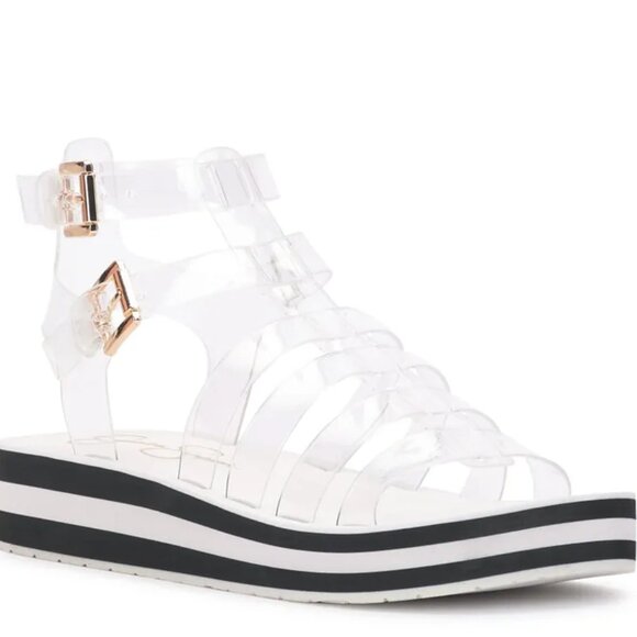 NEW JESSICA SIMPSON Bimala Platform Sandals Black/clear for women size 5  261mn - Picture 2 of 8